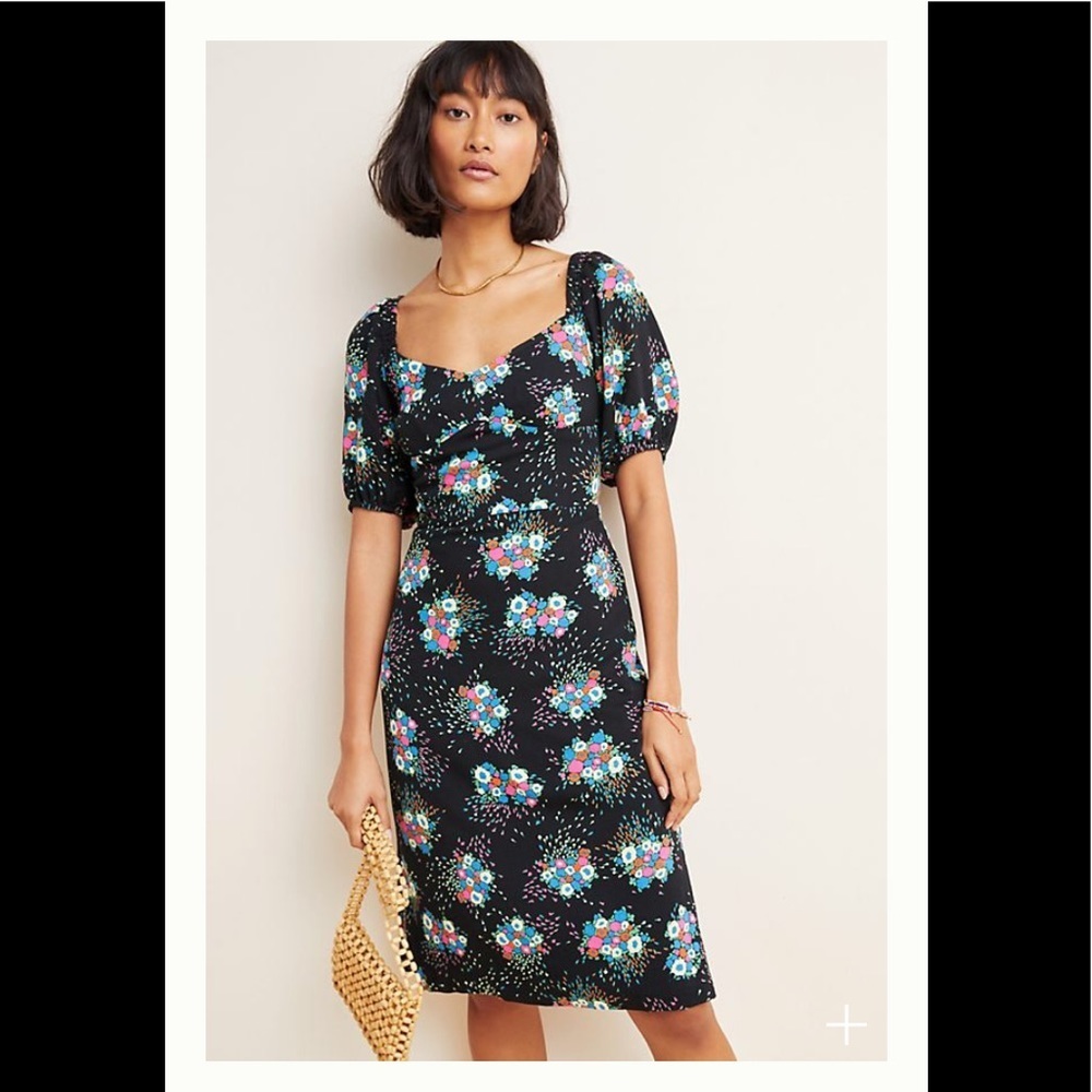 Nwt Anthropologie Tabia Black Floral Dress 14